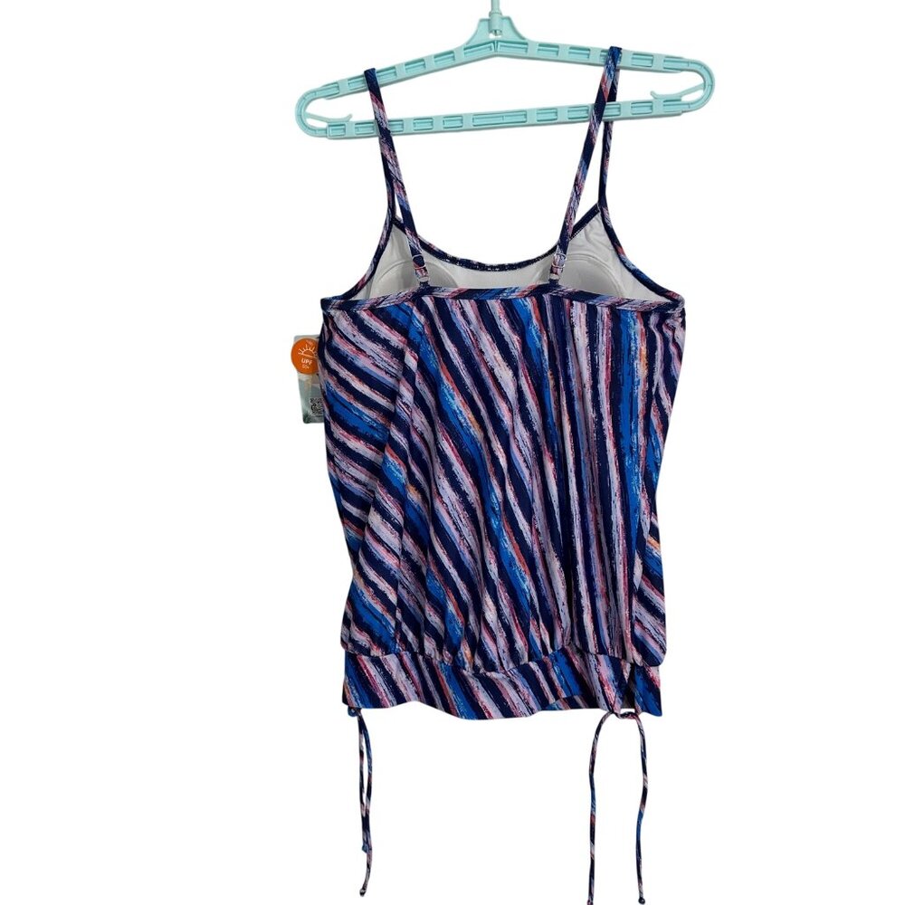 Womens Charmo UPF 50+ Striped Tankini TOP ONLY Sz M Beachy Vacation Tropical NWT - Picture 2 of 9
